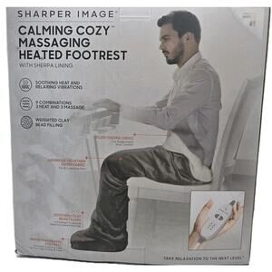 NEW Sharper Image Massaging Heating Footrest W Sherpa Lining Massaging 9 Setting